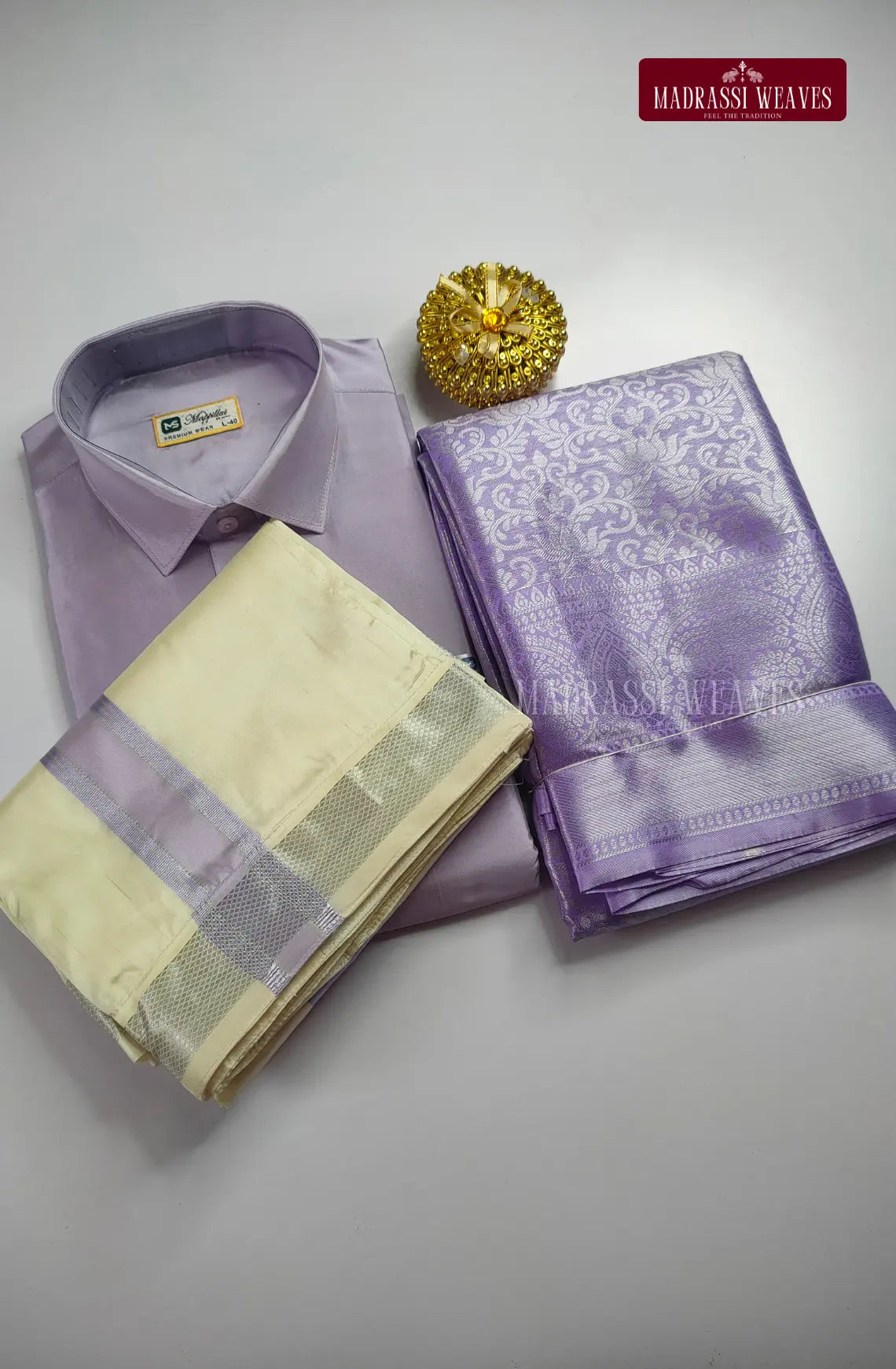 Premium Silk Couple Combo Set with Colour Zari - Lavender