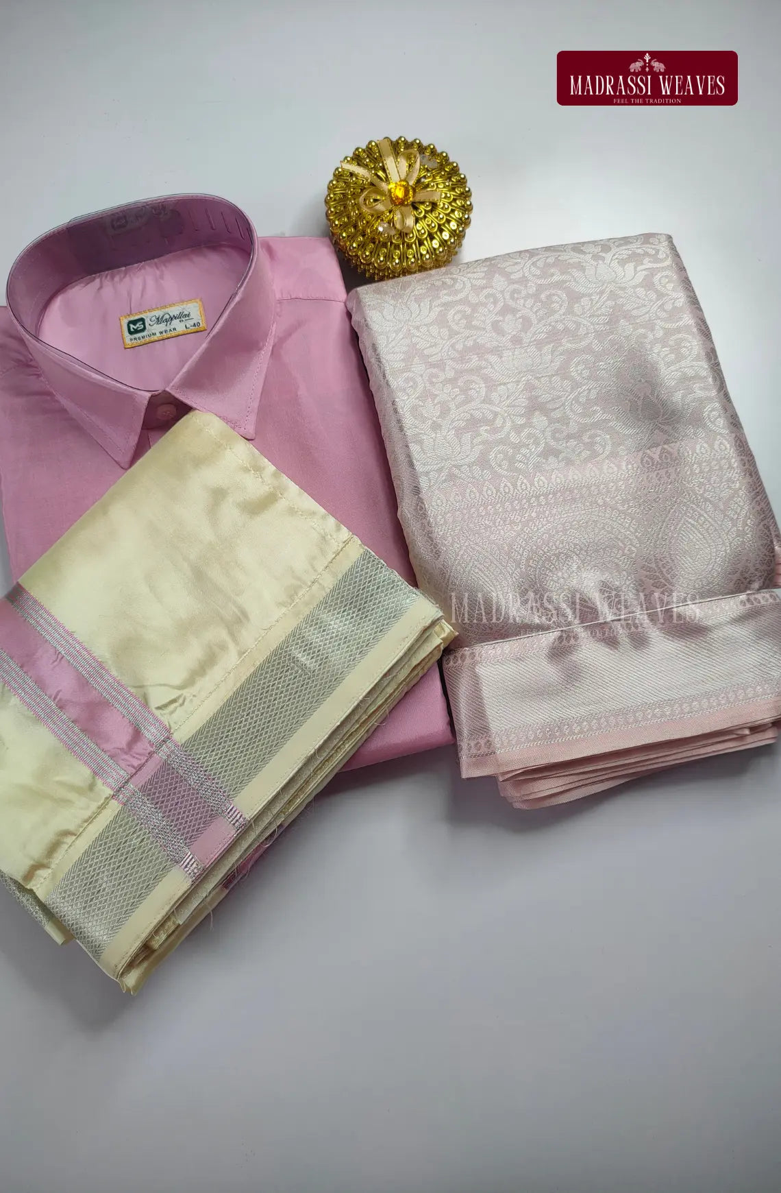 Premium Silk Couple Combo Set with Colour Zari - Rosy Pink