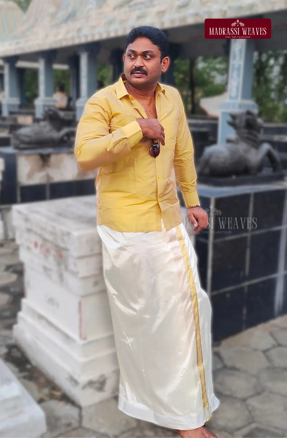 Premium Silk Dhoti Set with Colour Zari - Jari Gold