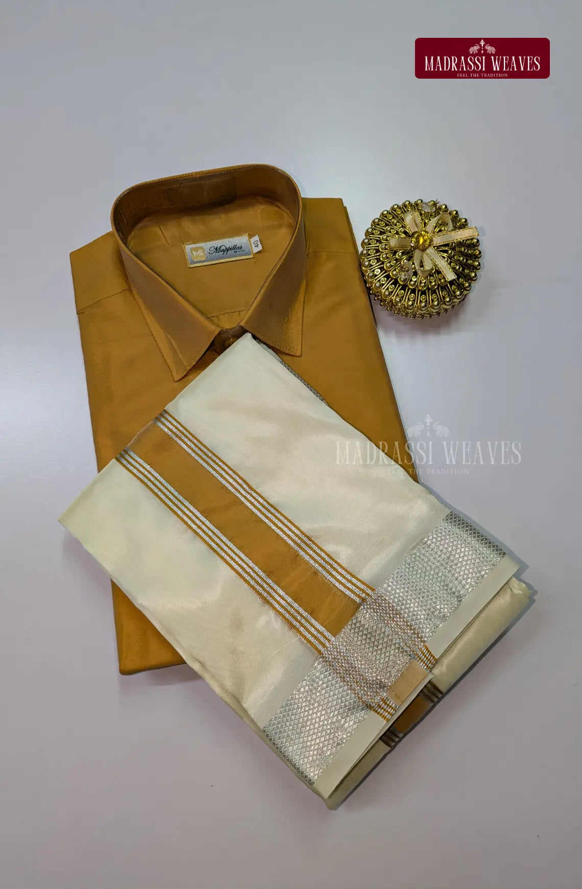Premium Silk Dhoti Set with Colour Zari - Gajal Gold