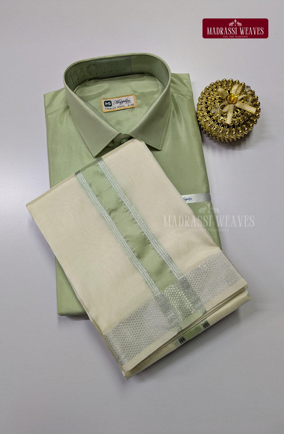 Premium Silk Dhoti Set with Colour Zari - Marine Green