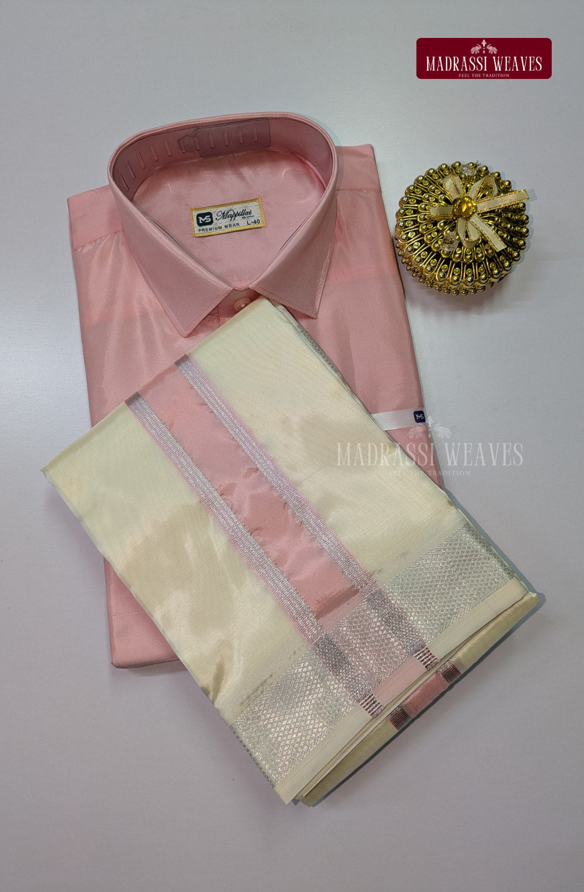 Premium Silk Dhoti Set with Colour Zari - Pink