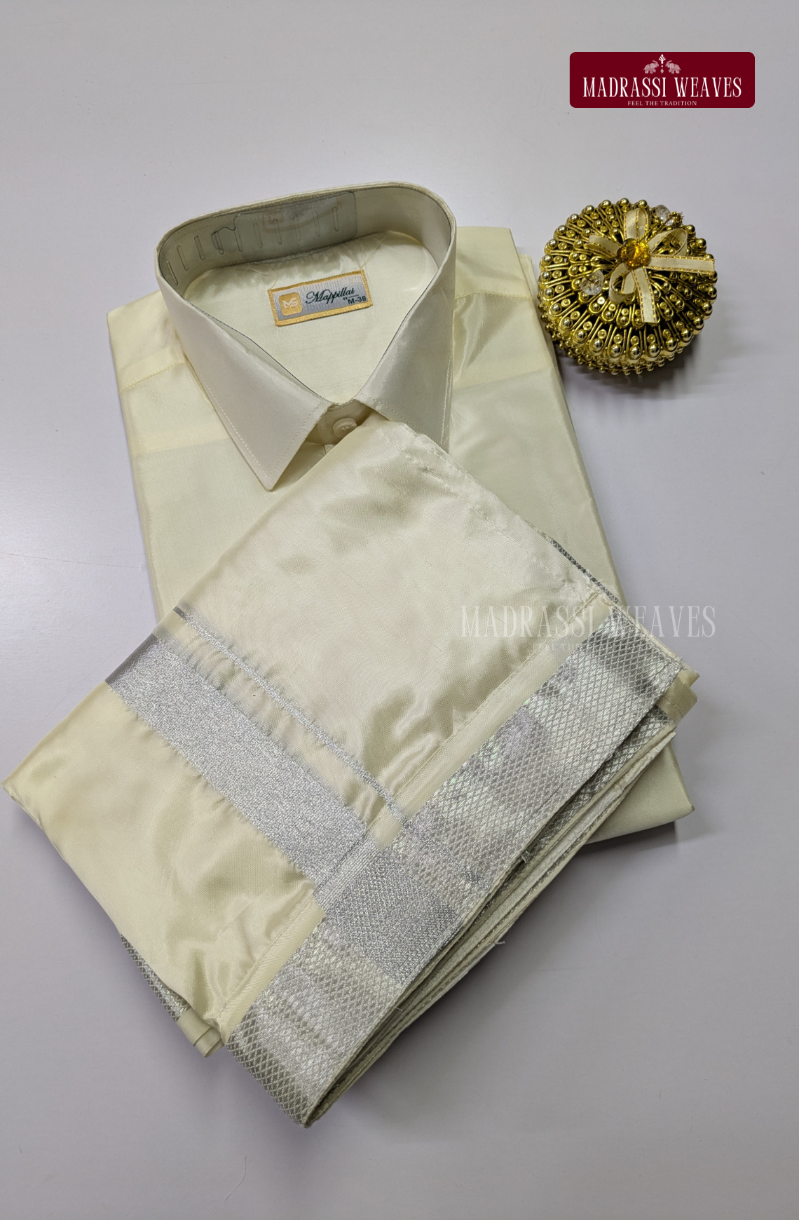 Premium Silk Dhoti Set with Silver Zari - Off White