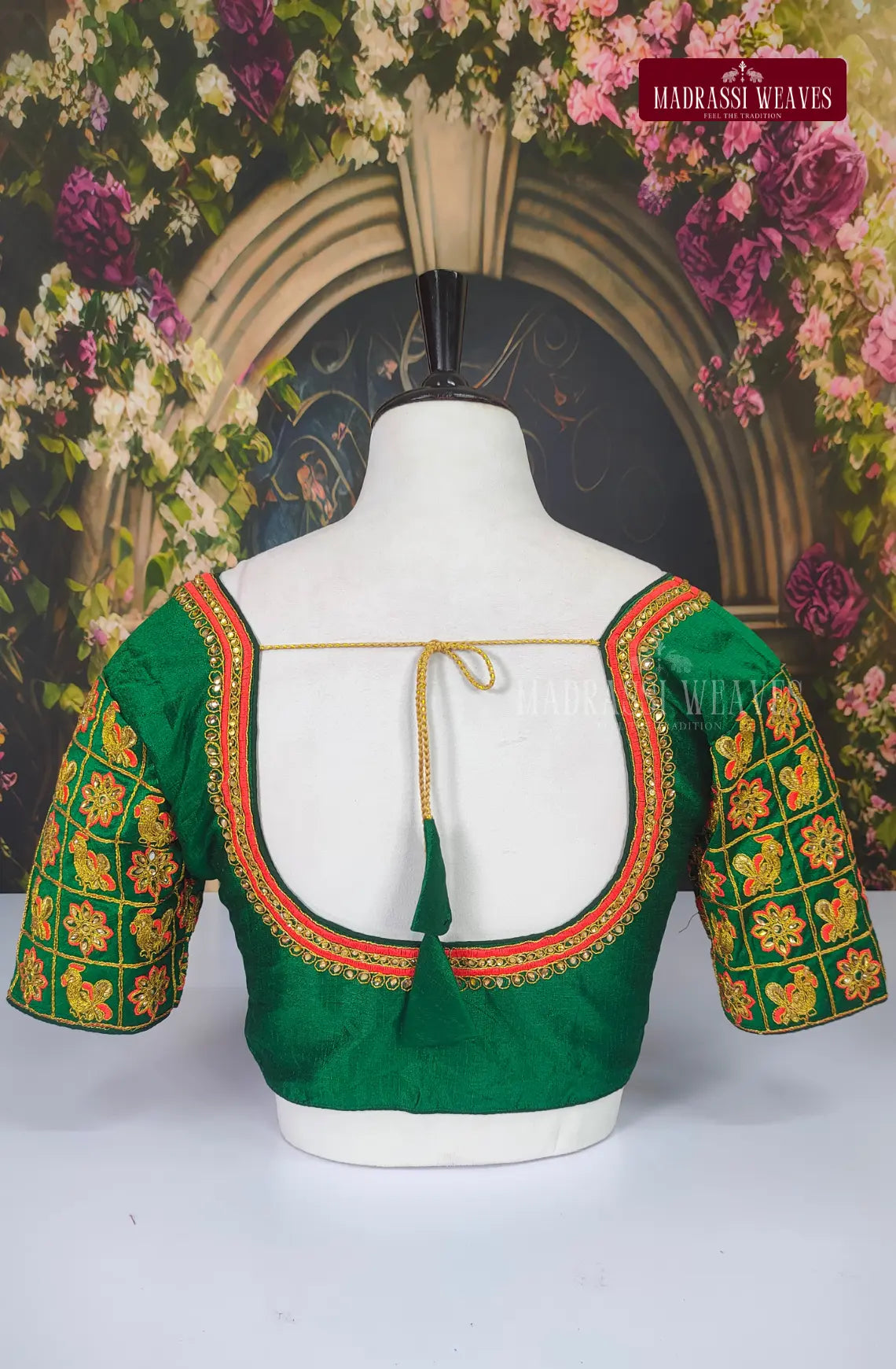 Readymade Adjustable Embroidered Blouse - Forest Green
