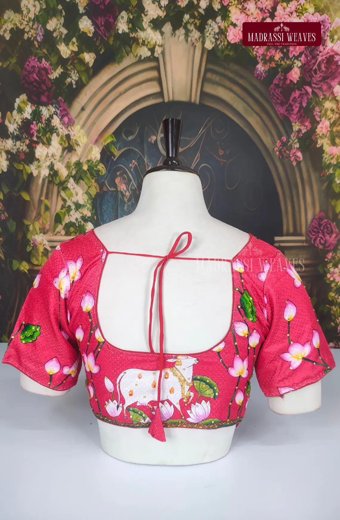 Readymade Adjustable Pichwai Art Blouse - Reddish Rose