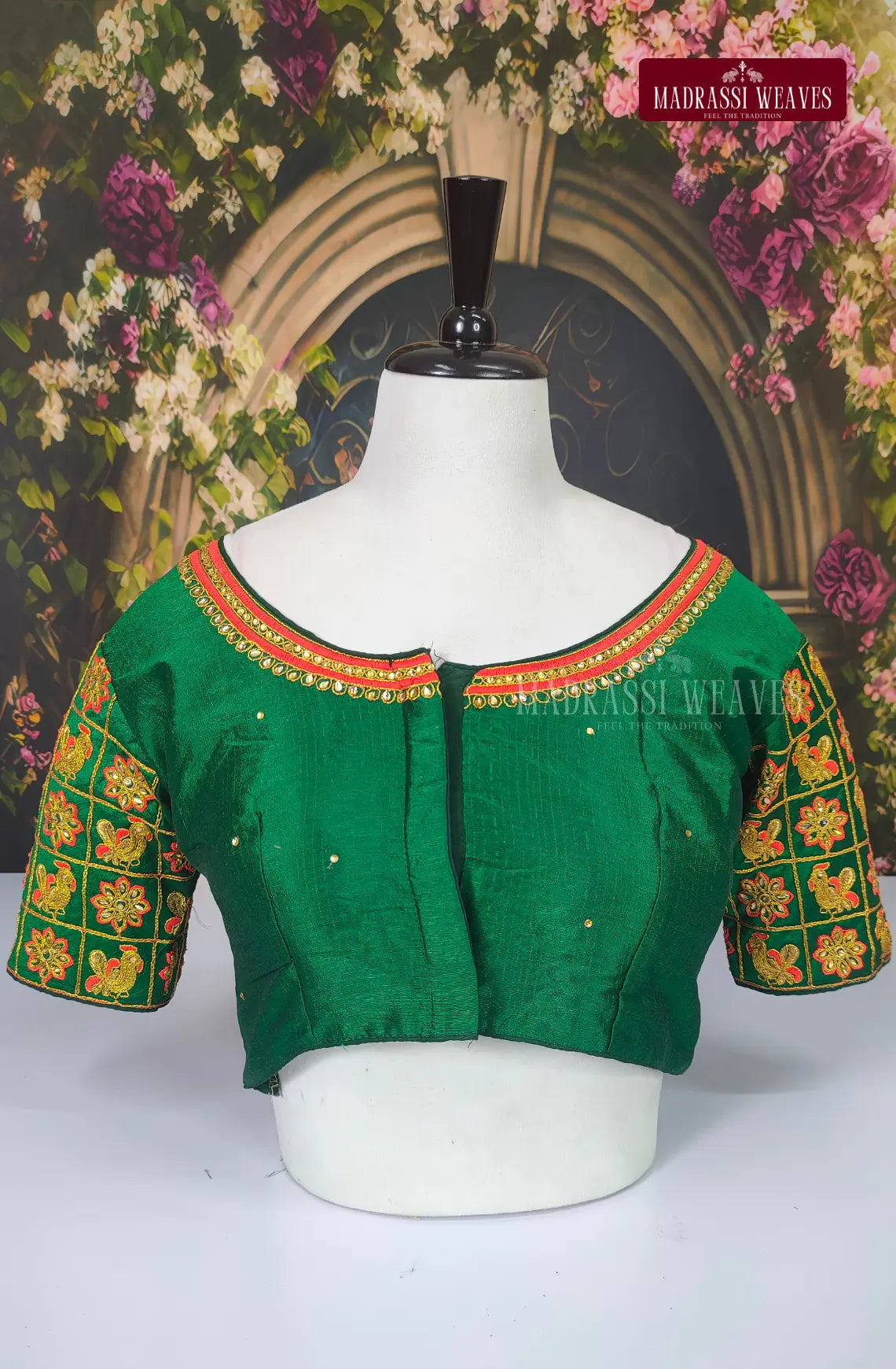Readymade Adjustable Embroidered Blouse - Forest Green