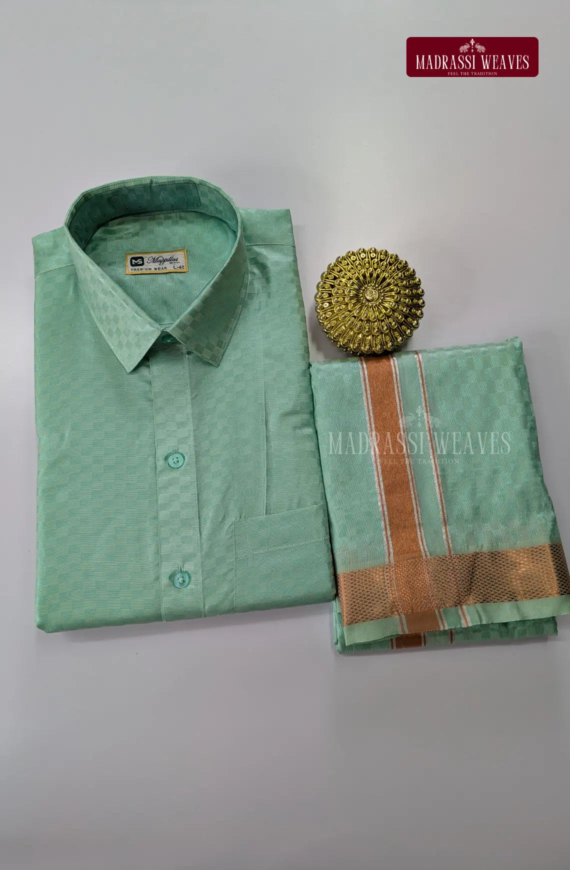 Textured Weave Japan Silk Dhoti Set - Rama