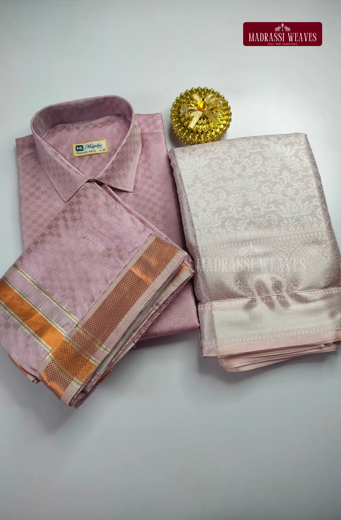 Textured Weave Japan Silk Couple Combo Set - Bright Pink