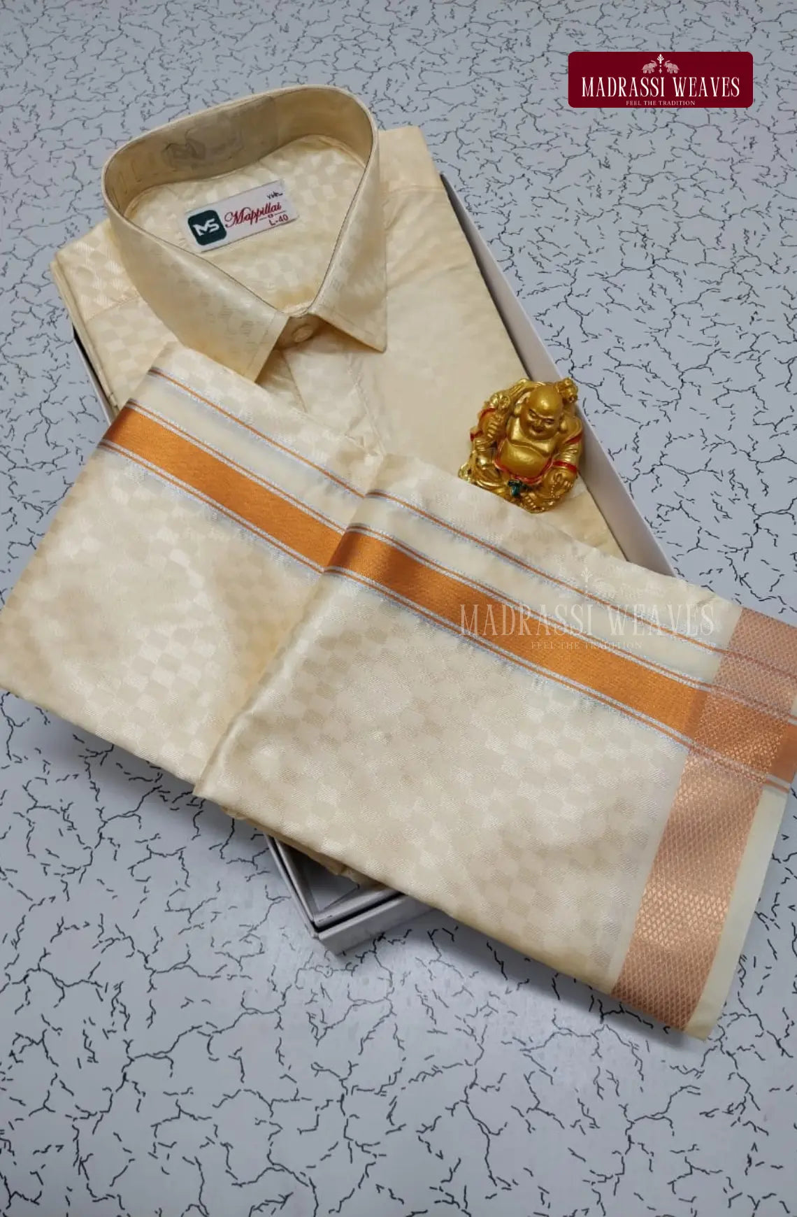 Kids Premium Silk Textured Dhoti Set - Off White