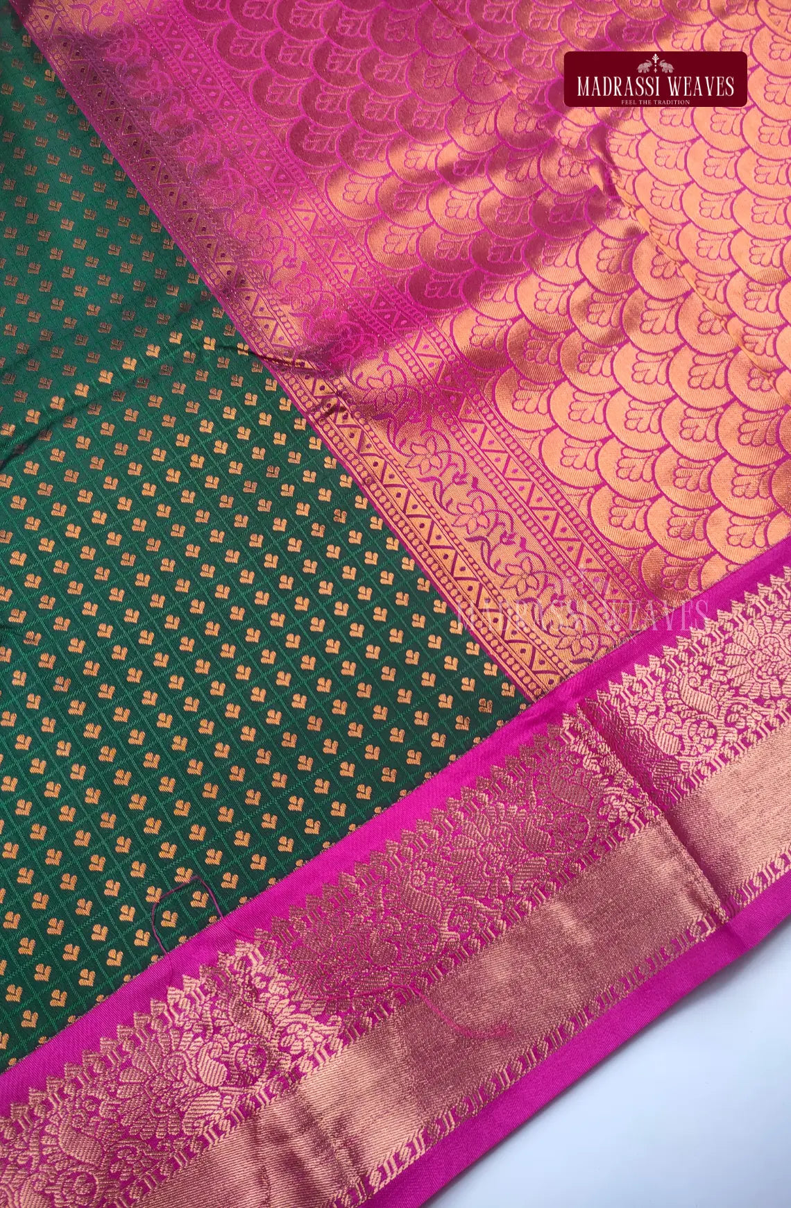 Traditional Ethnic Butta Kanchi Semi Silk Saree - Bottle Green