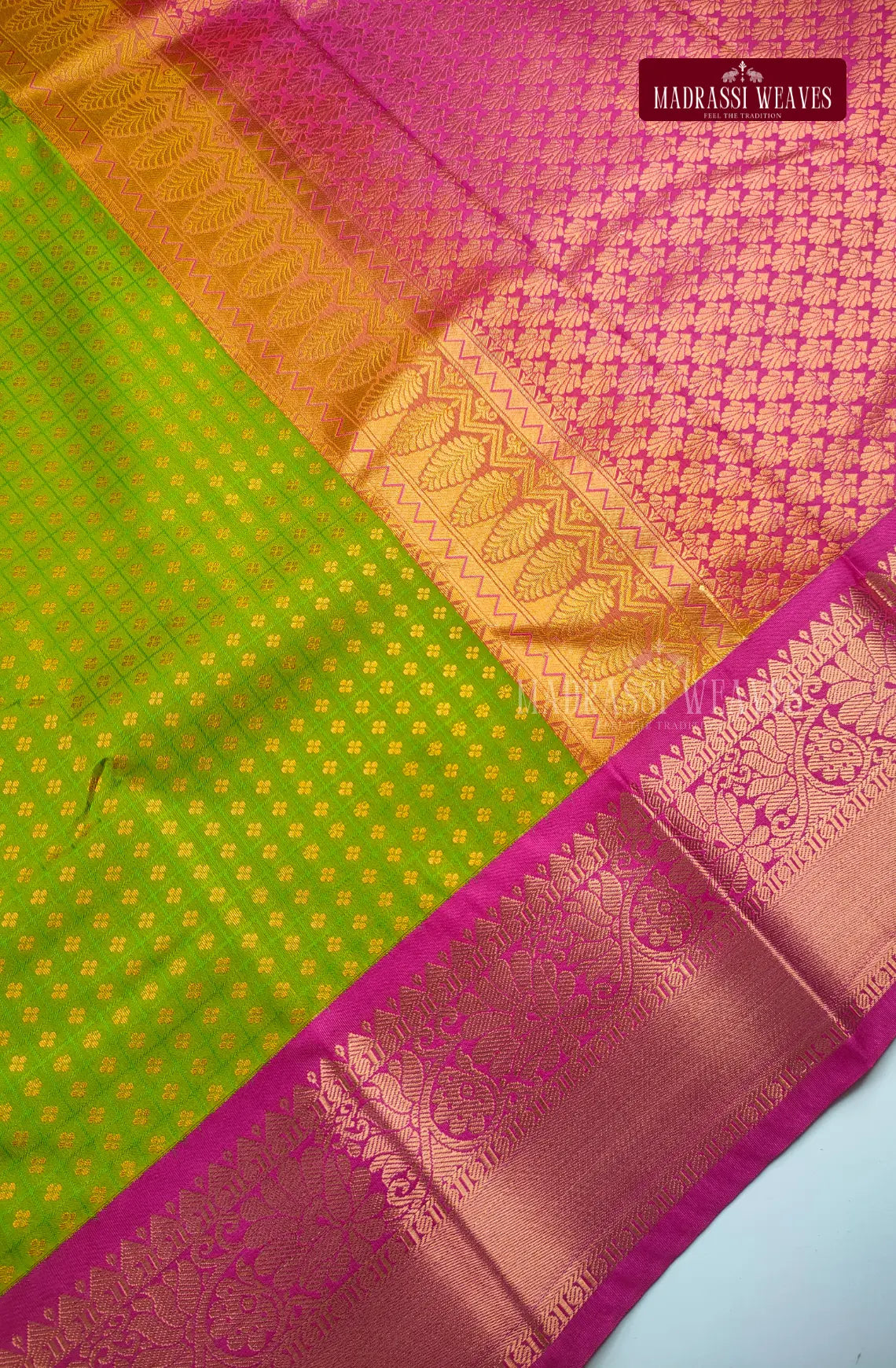 Traditional Ethnic Butta Kanchi Semi Silk Saree - Grass Green