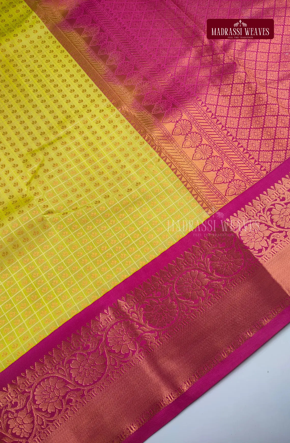 Traditional Ethnic Butta Kanchi Semi Silk Saree - Mustard Yellow