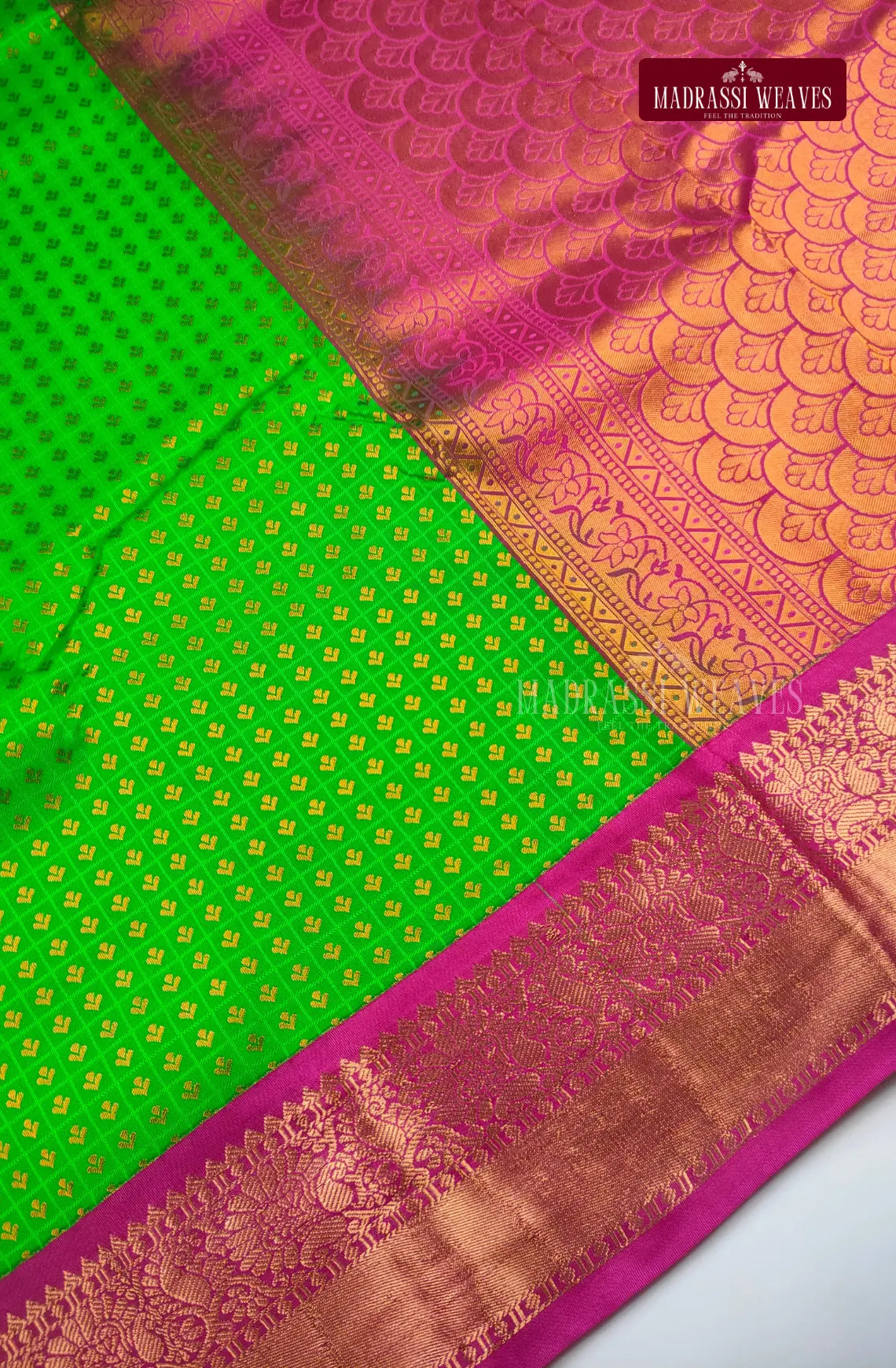 Traditional Ethnic Butta Kanchi Semi Silk Saree - Parrot Green