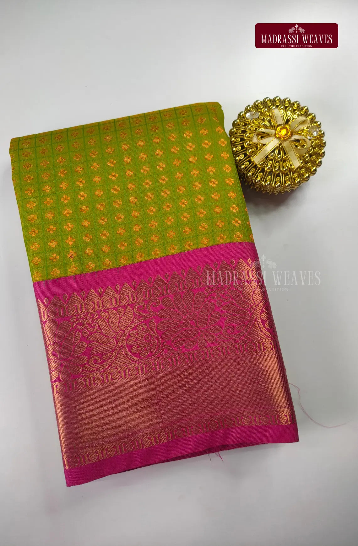 Traditional Ethnic Butta Kanchi Semi Silk Saree - Grass Green