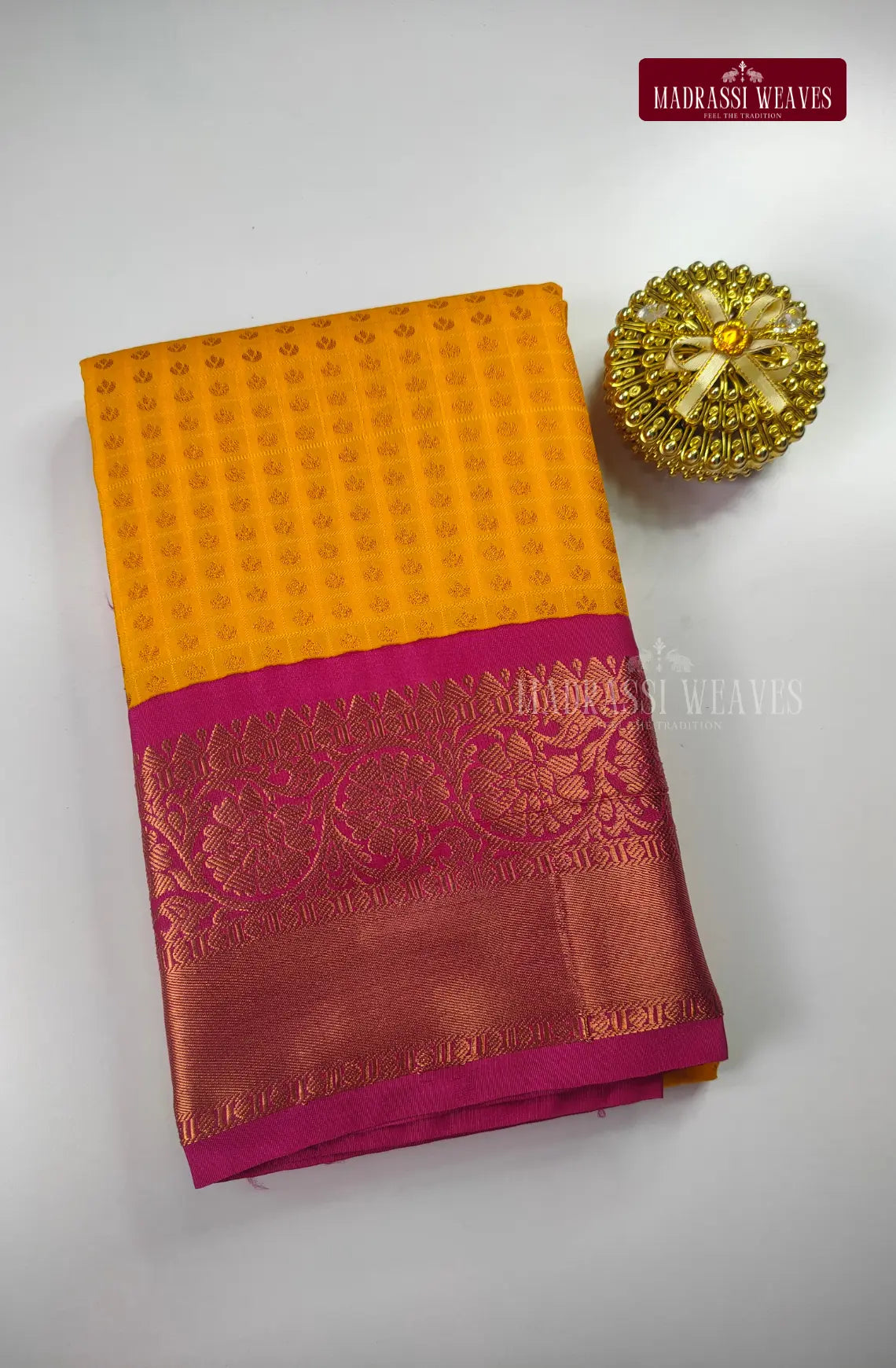 Traditional Ethnic Butta Kanchi Semi Silk Saree - Yellow