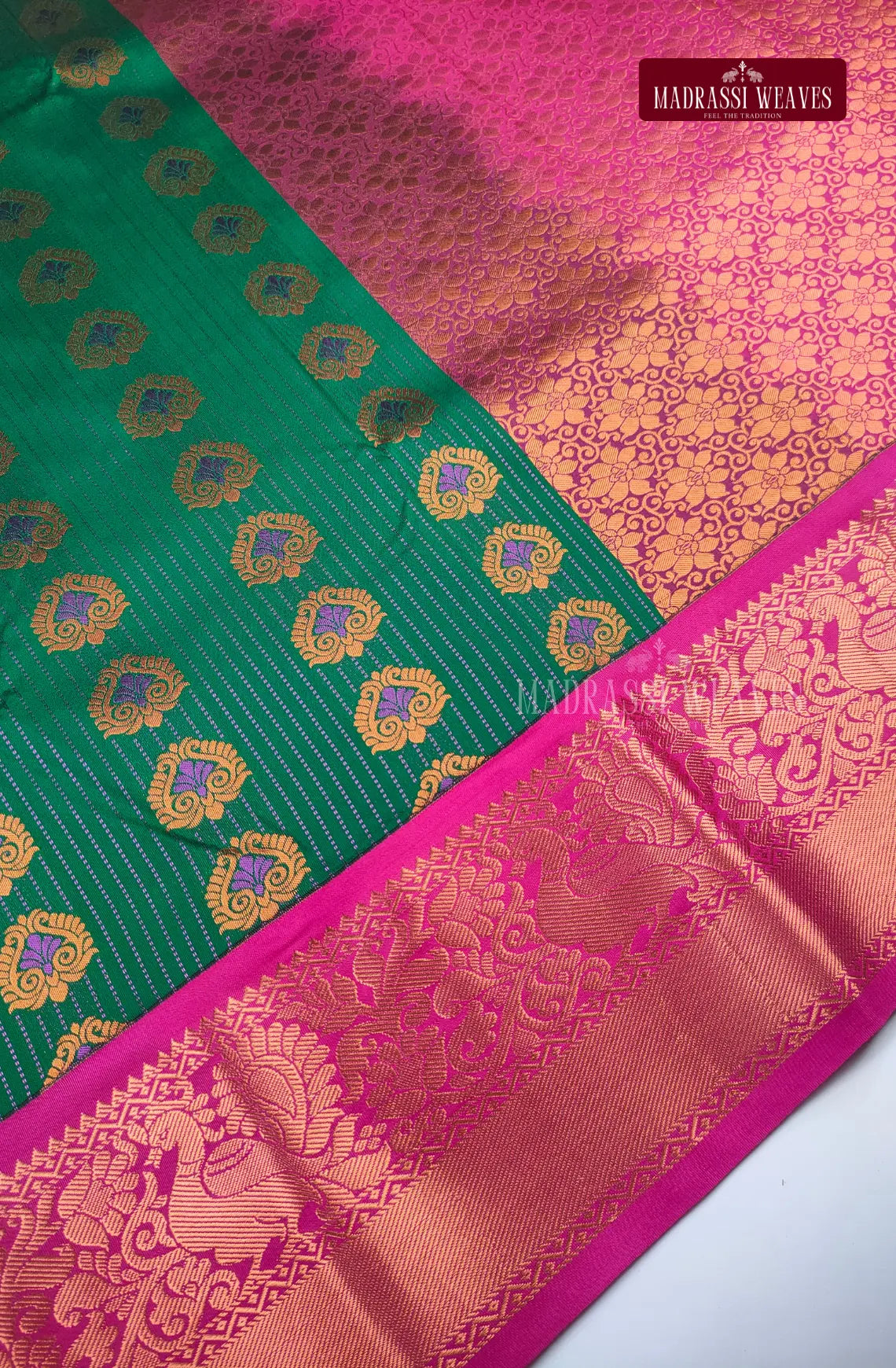 Traditional Kanchi Meena Work Semi Silk Saree - Bottle Green