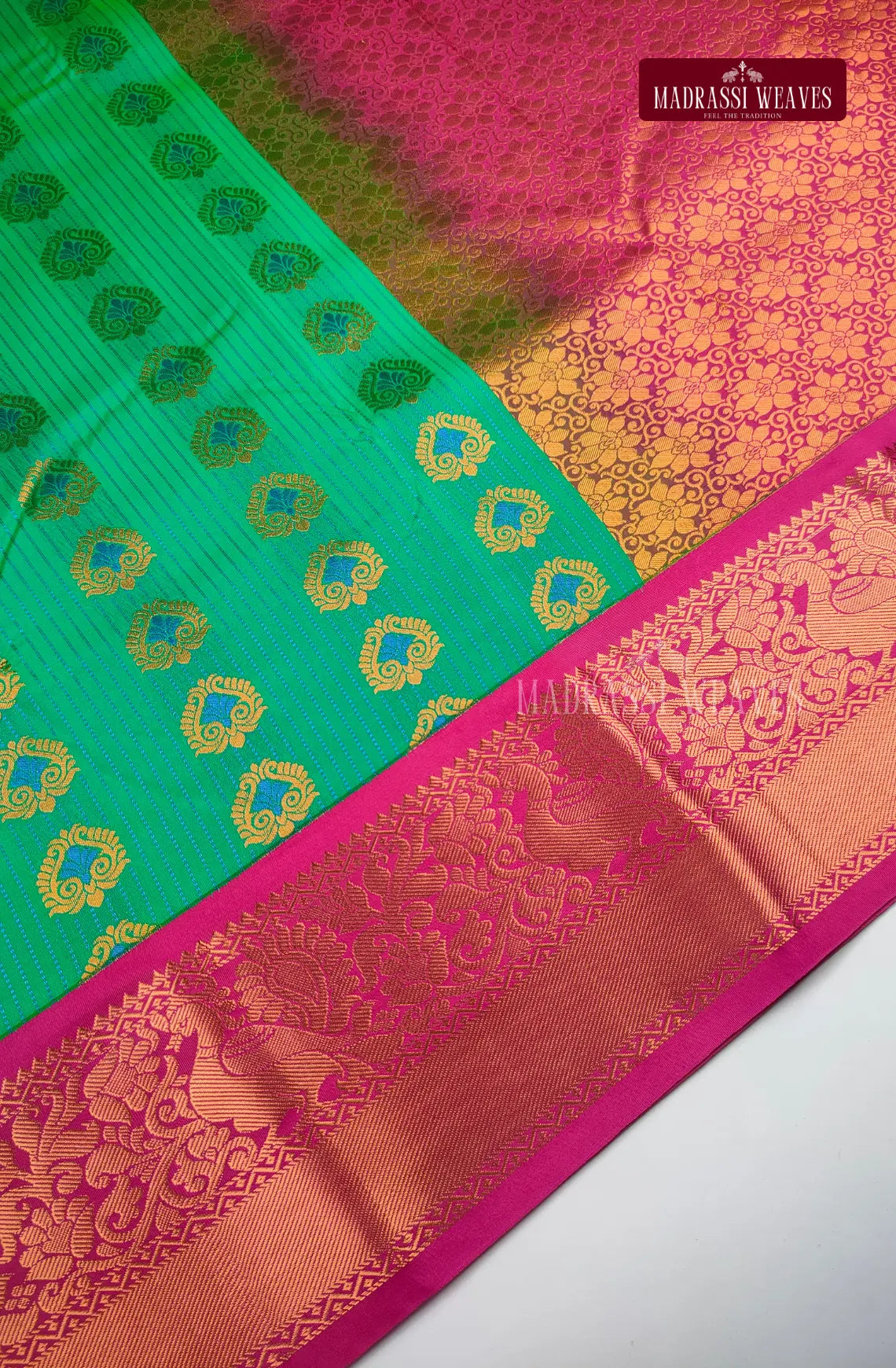 Traditional Kanchi Meena Work Semi Silk Saree - Emerald