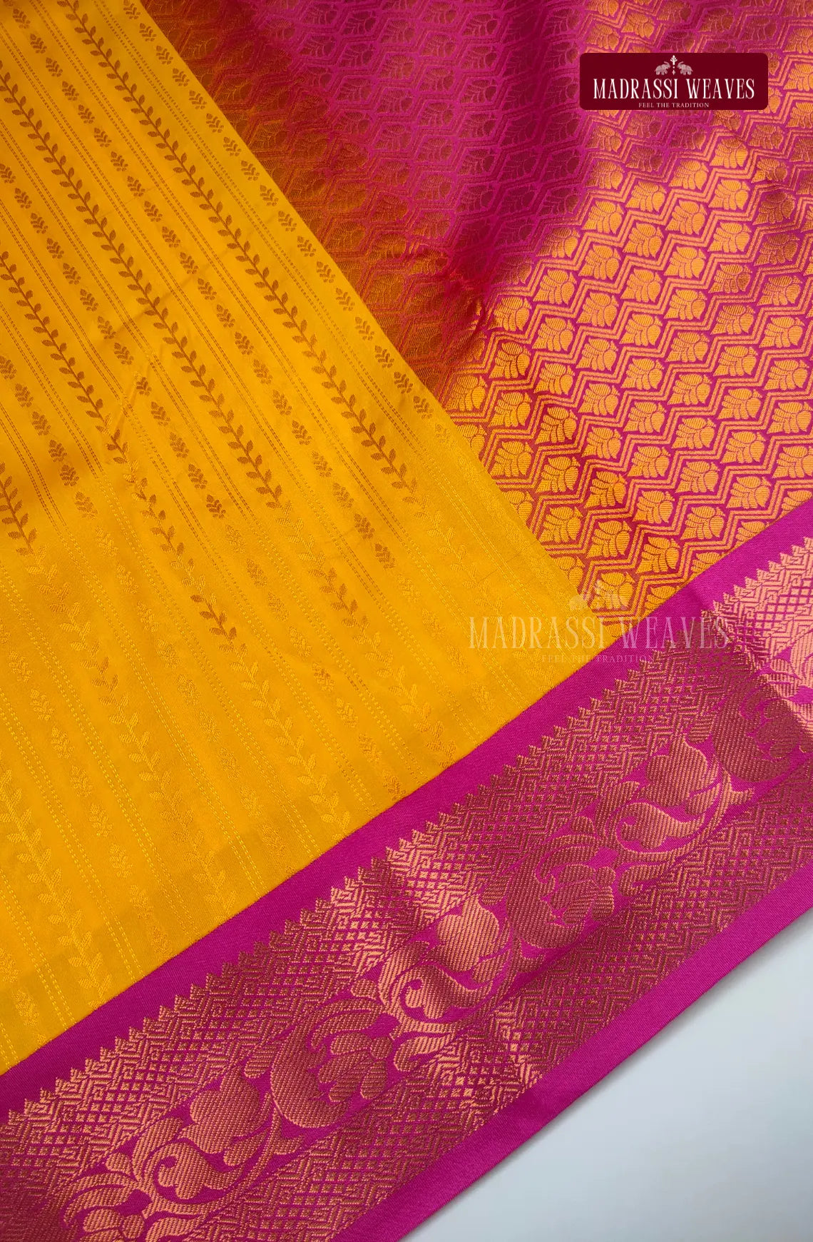 Traditional Kanchi Meena Work Semi Silk Saree - Golden Yellow