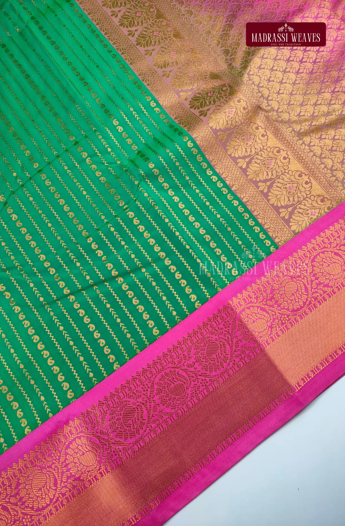 Traditional Kanchi Meena Work Semi Silk Saree - Green