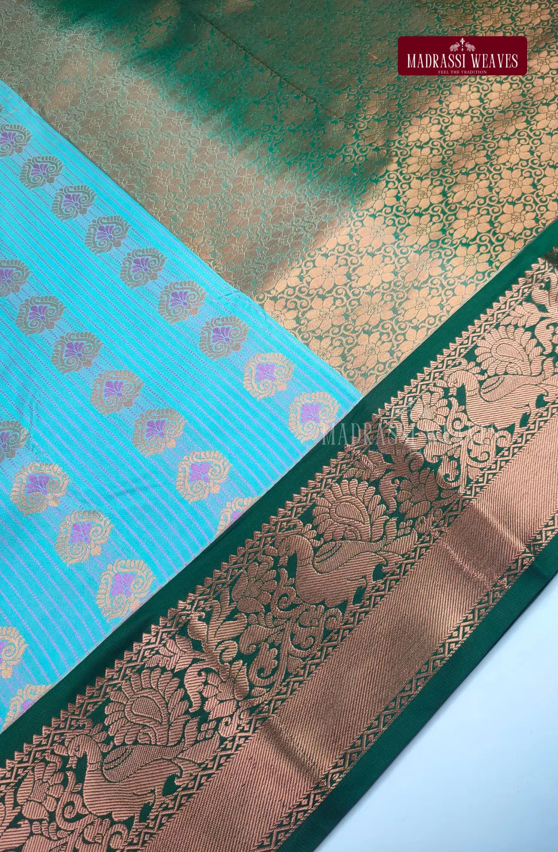 Traditional Kanchi Meena Work Semi Silk Saree - Sky Blue
