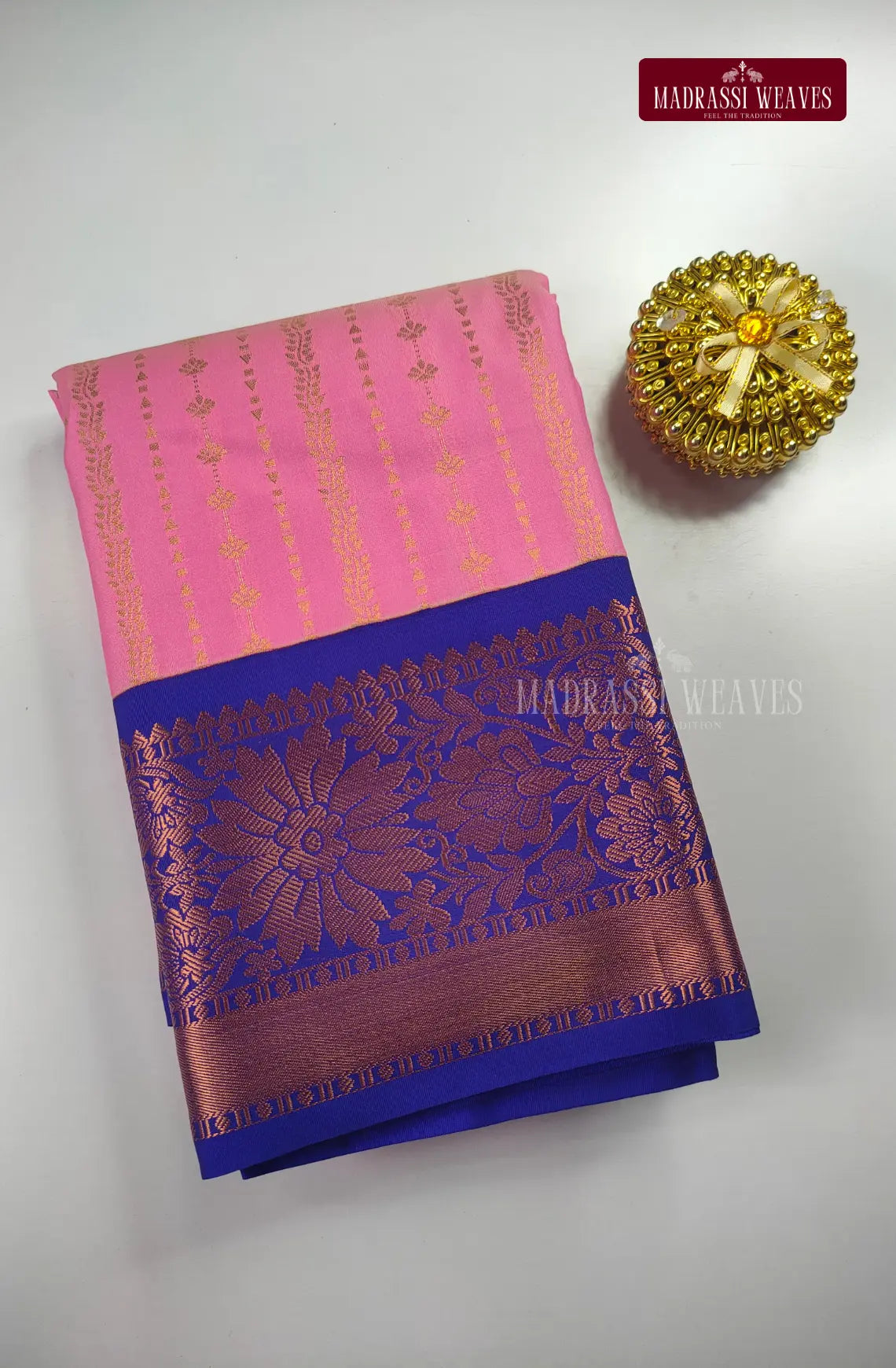 Traditional Kanchi Meena Work Semi Silk Saree - Baby Pink