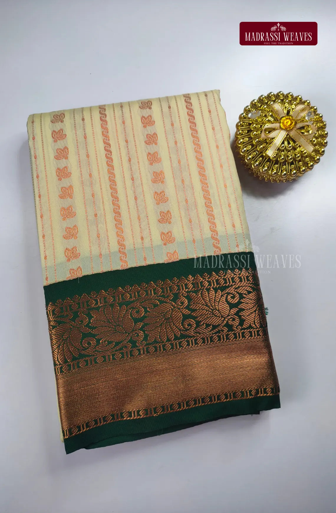 Traditional Kanchi Meena Work Semi Silk Saree - Off White