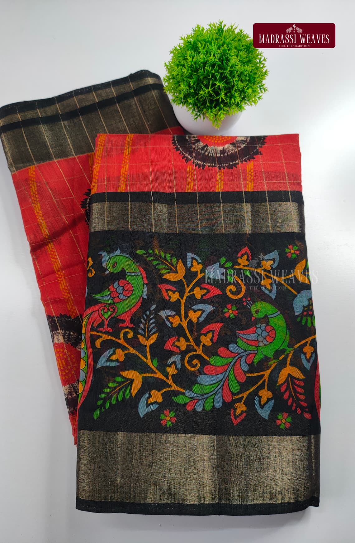 Cotton Kalamkari Checked Saree