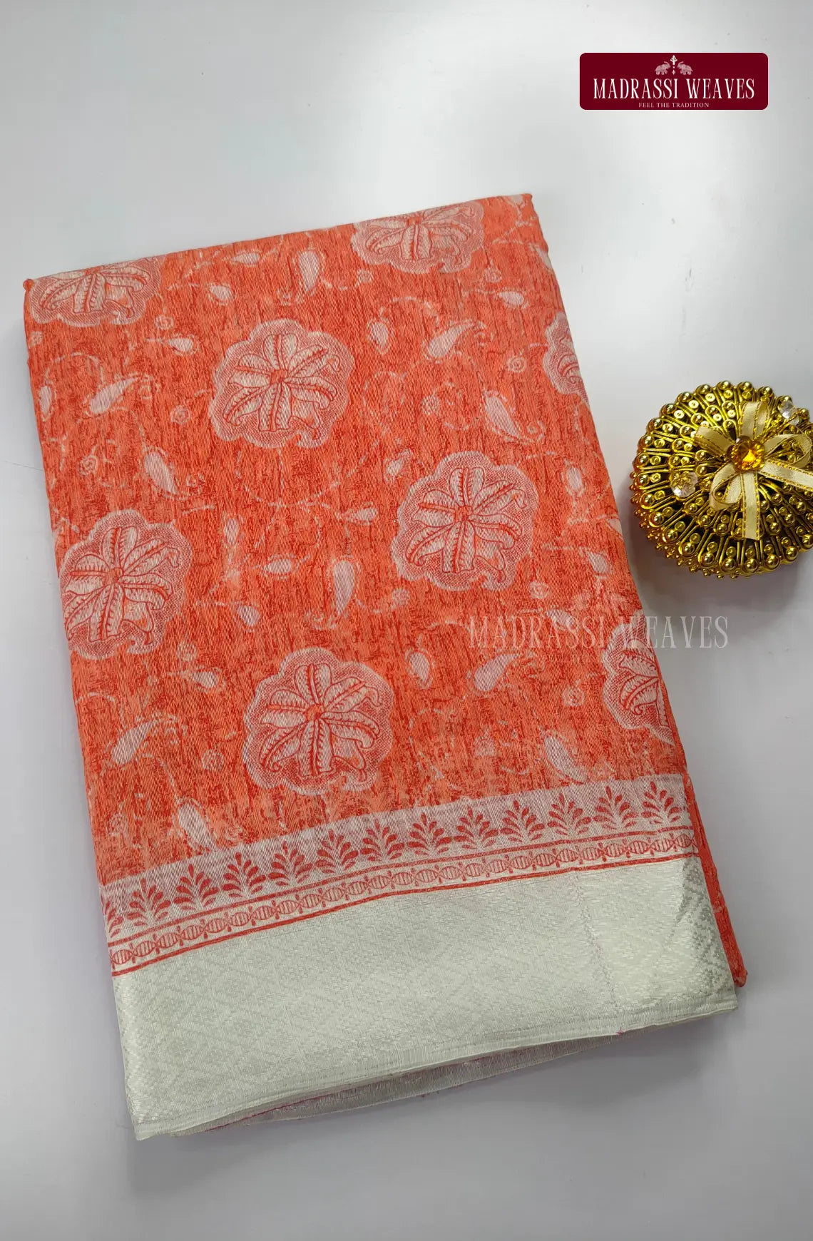 Trendy White Border Saree - Orange