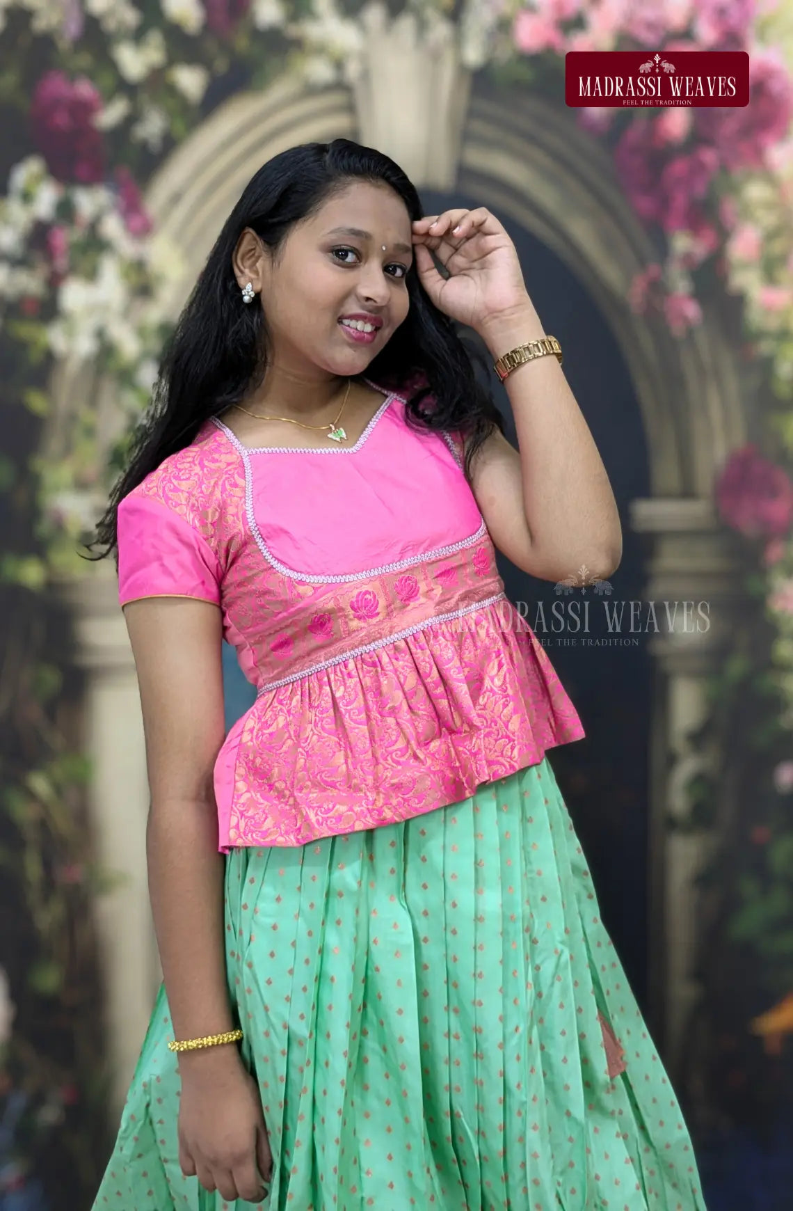 Trendy Functional Wear Fusion Silk pattu Pawada Set - Rexona with Pink