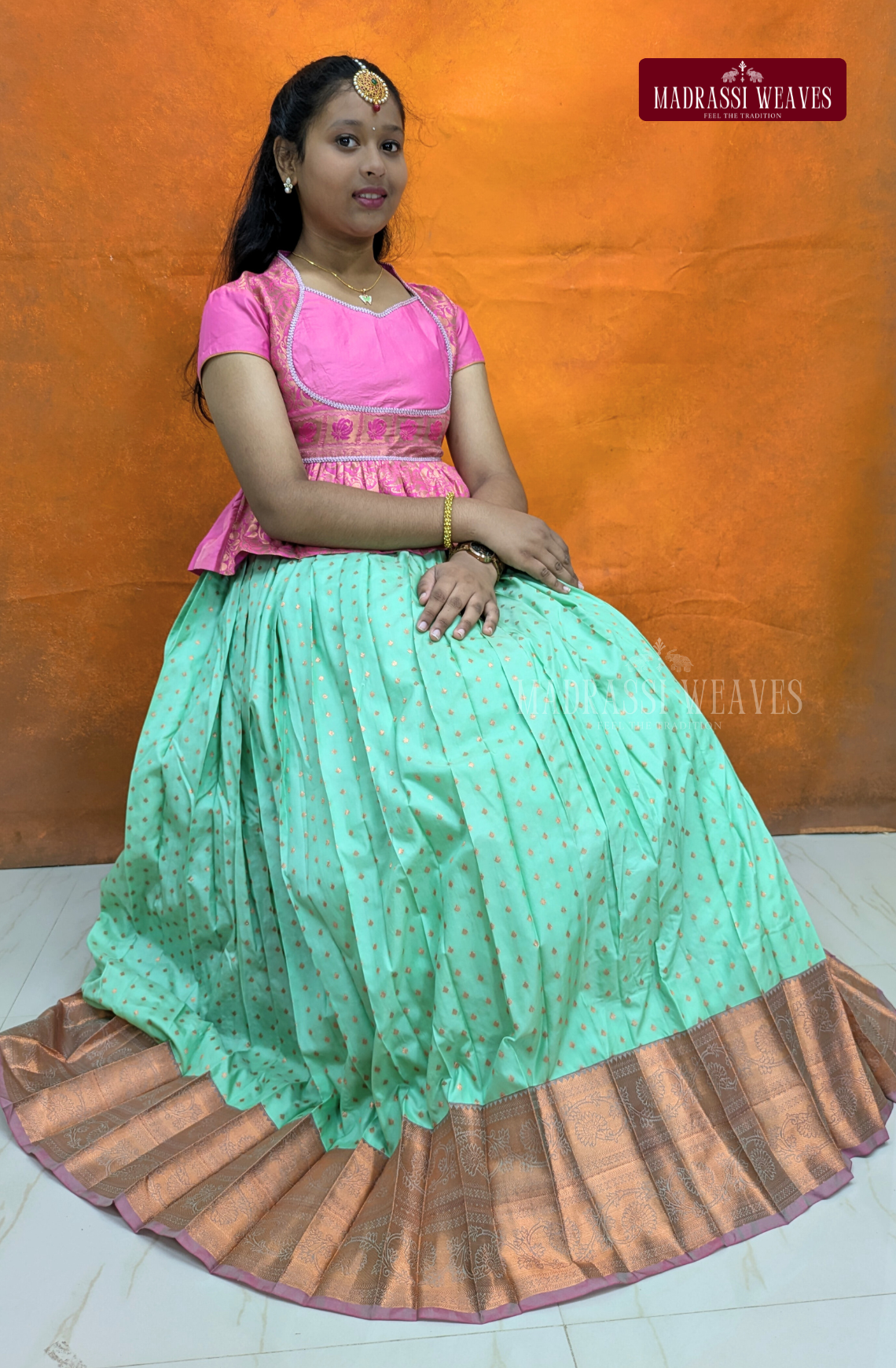 Trendy Functional Wear Fusion Silk pattu Pawada Set - Rexona with Pink