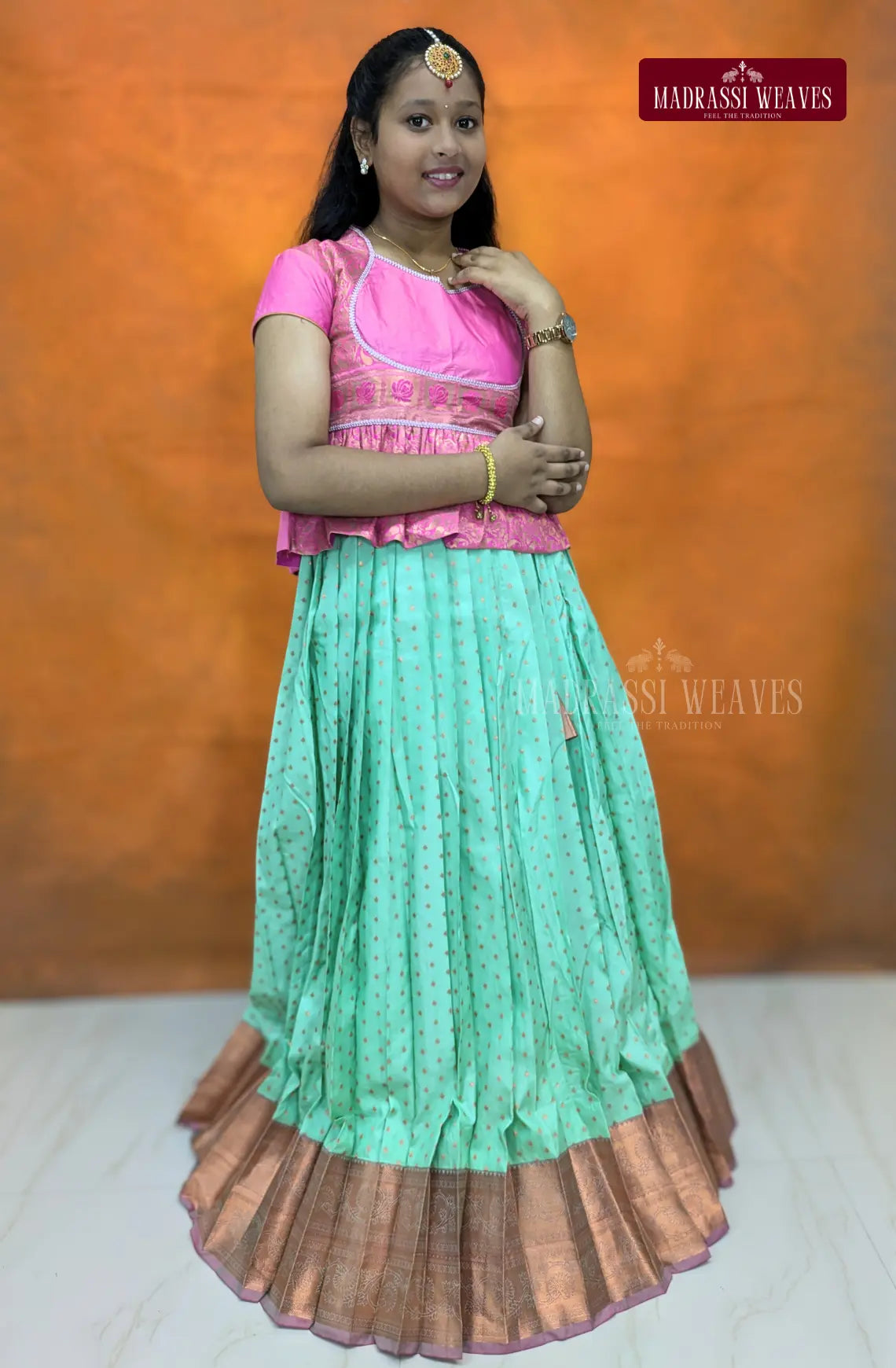 Trendy Functional Wear Fusion Silk pattu Pawada Set - Rexona with Pink
