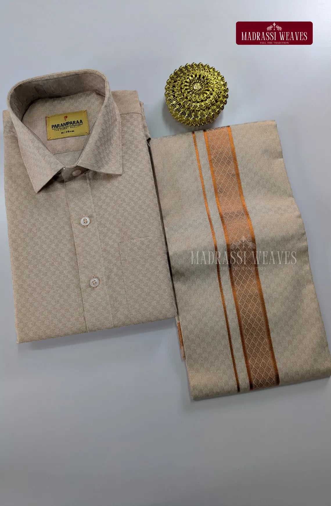 Wedding Zari Brocade Shirt and Dhoti Set - 1