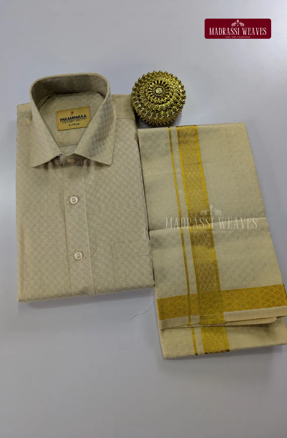 Wedding Zari Brocade Shirt and Dhoti Set - 3