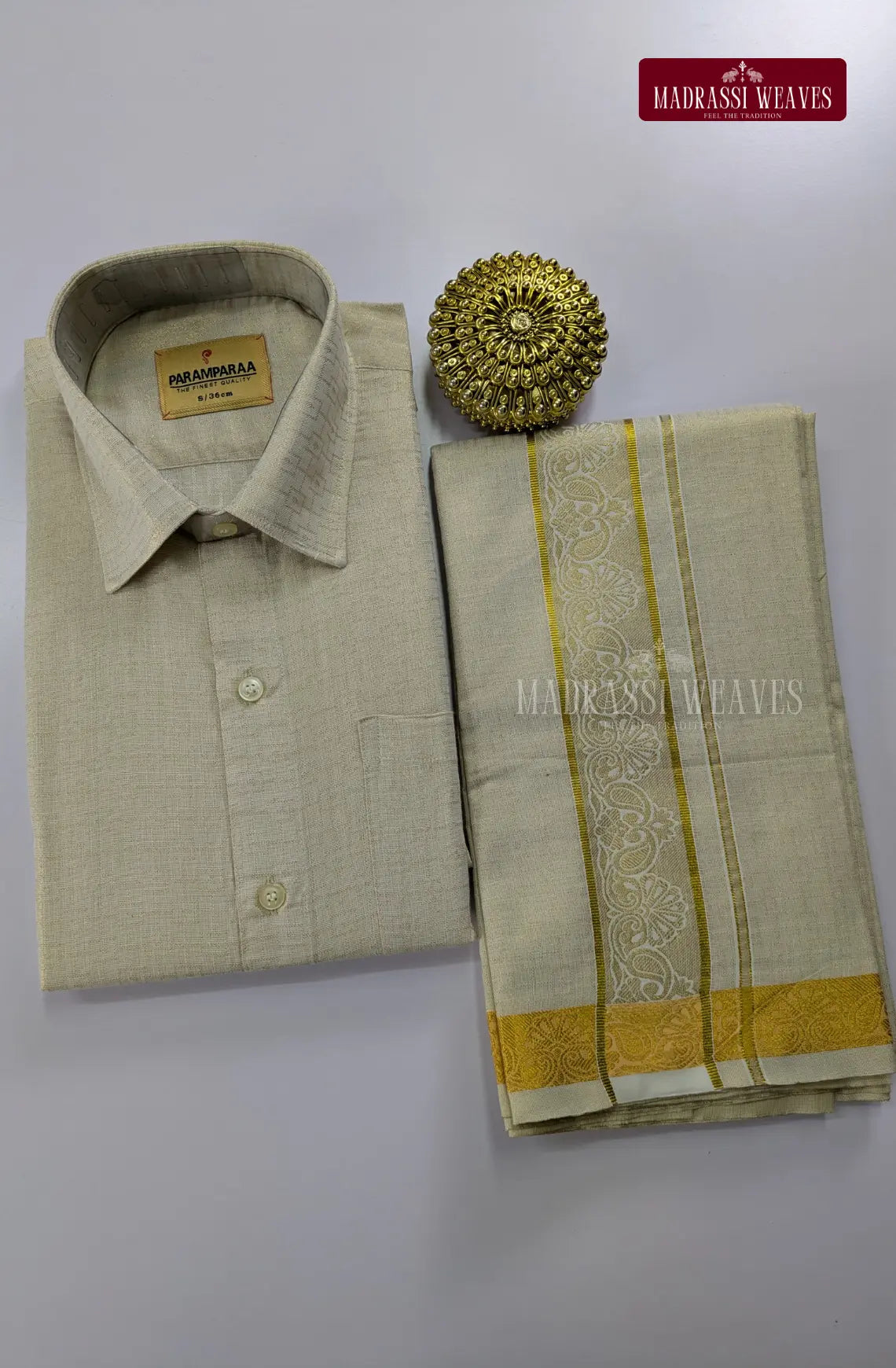 Wedding Zari Brocade Shirt and Dhoti Set - 4