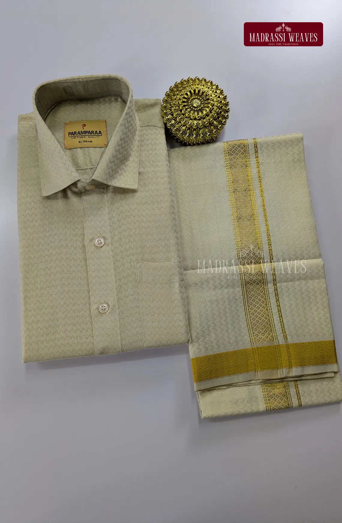 Wedding Zari Brocade Shirt and Dhoti Set - 8