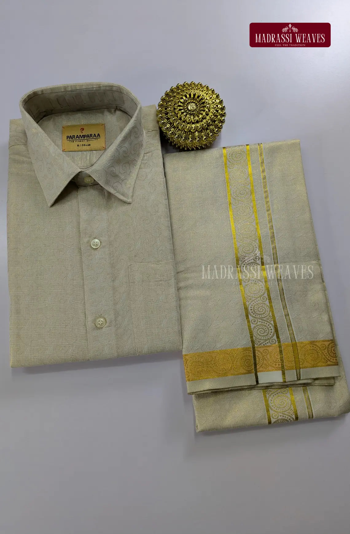 Wedding Zari Brocade Shirt and Dhoti Set - 9