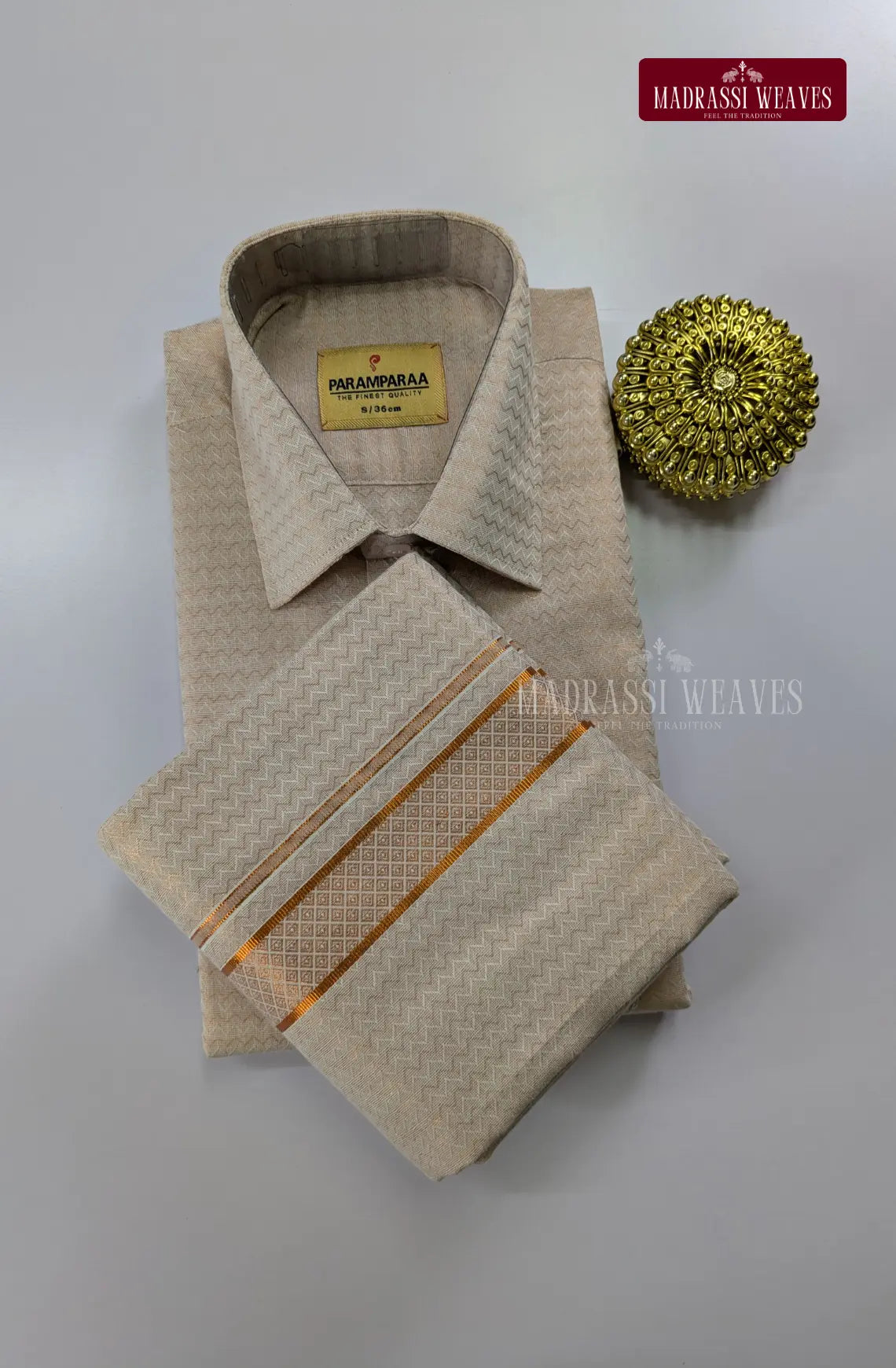 Wedding Zari Brocade Shirt and Dhoti Set - 2