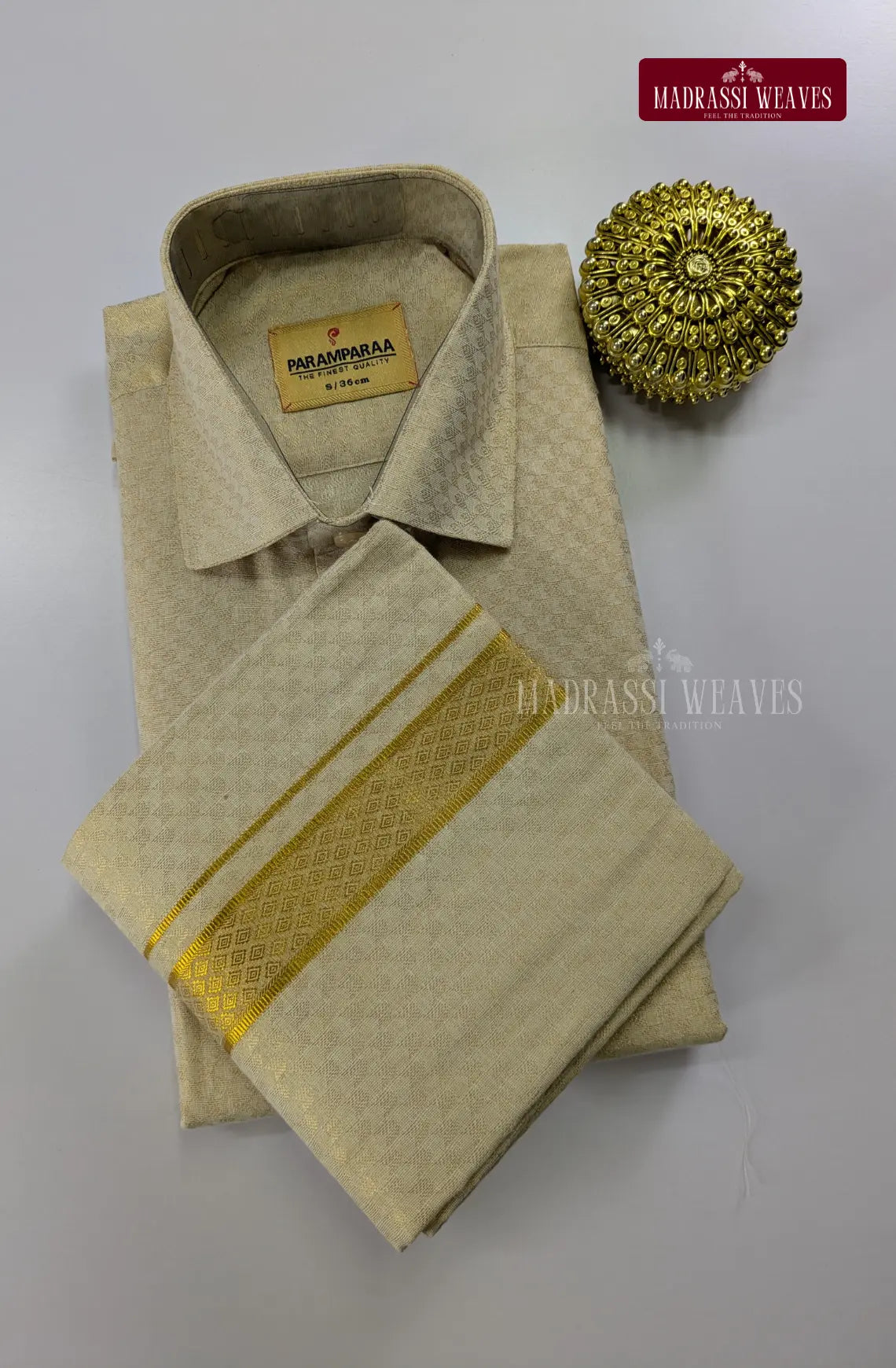 Wedding Zari Brocade Shirt and Dhoti Set - 3