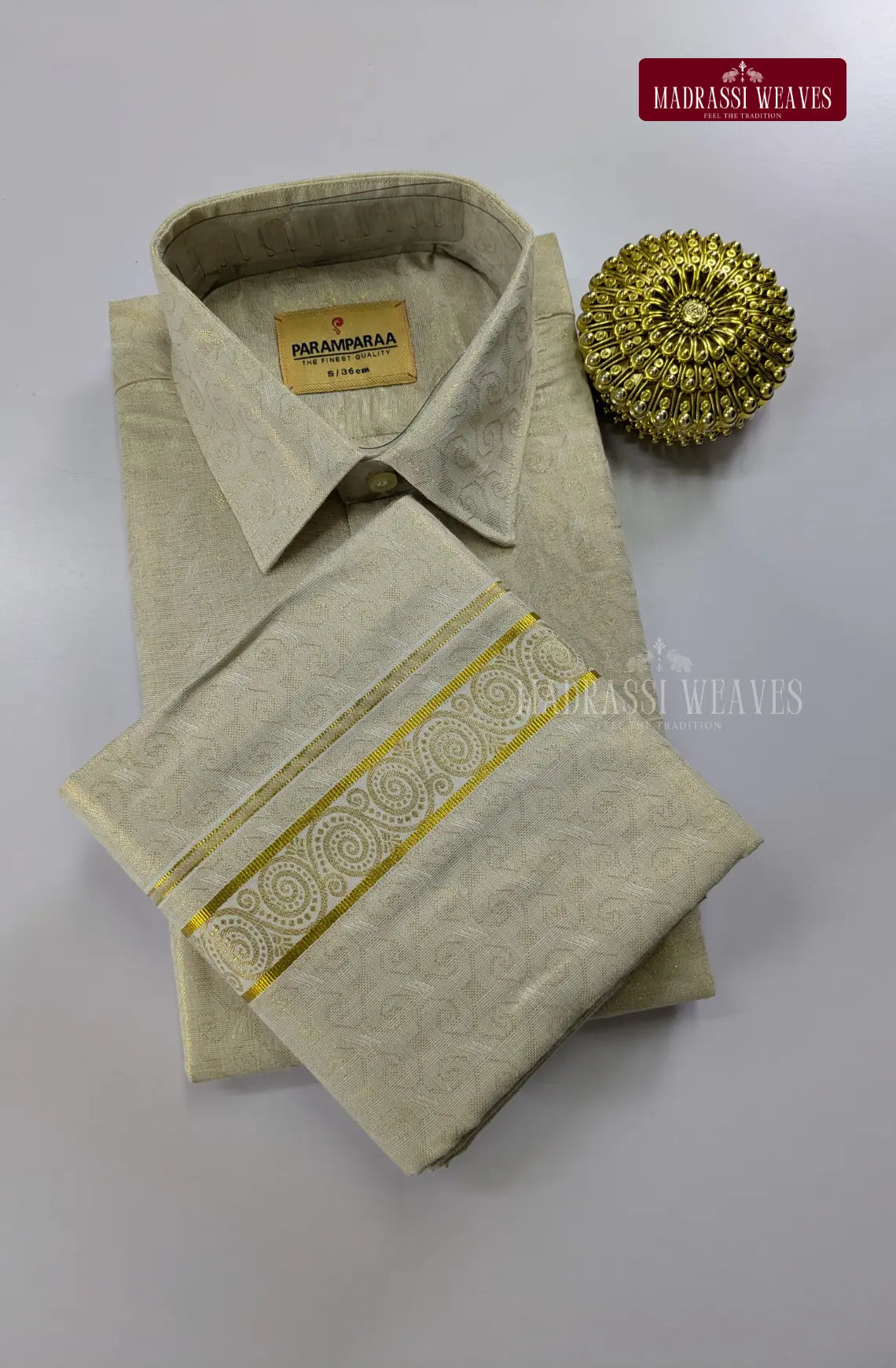 Wedding Zari Brocade Shirt and Dhoti Set - 9
