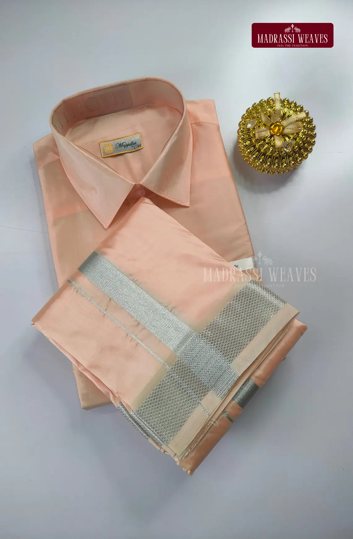 Premium Japan Silk Dhoti Set - Peach