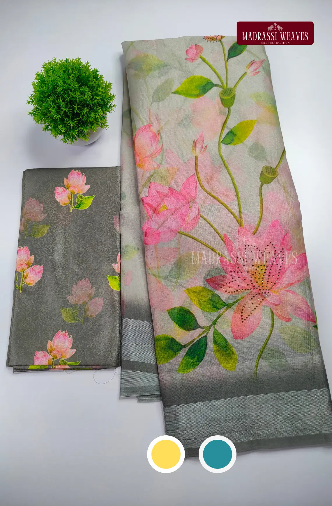 Floral Printed PartyWear With Contrast Blouse