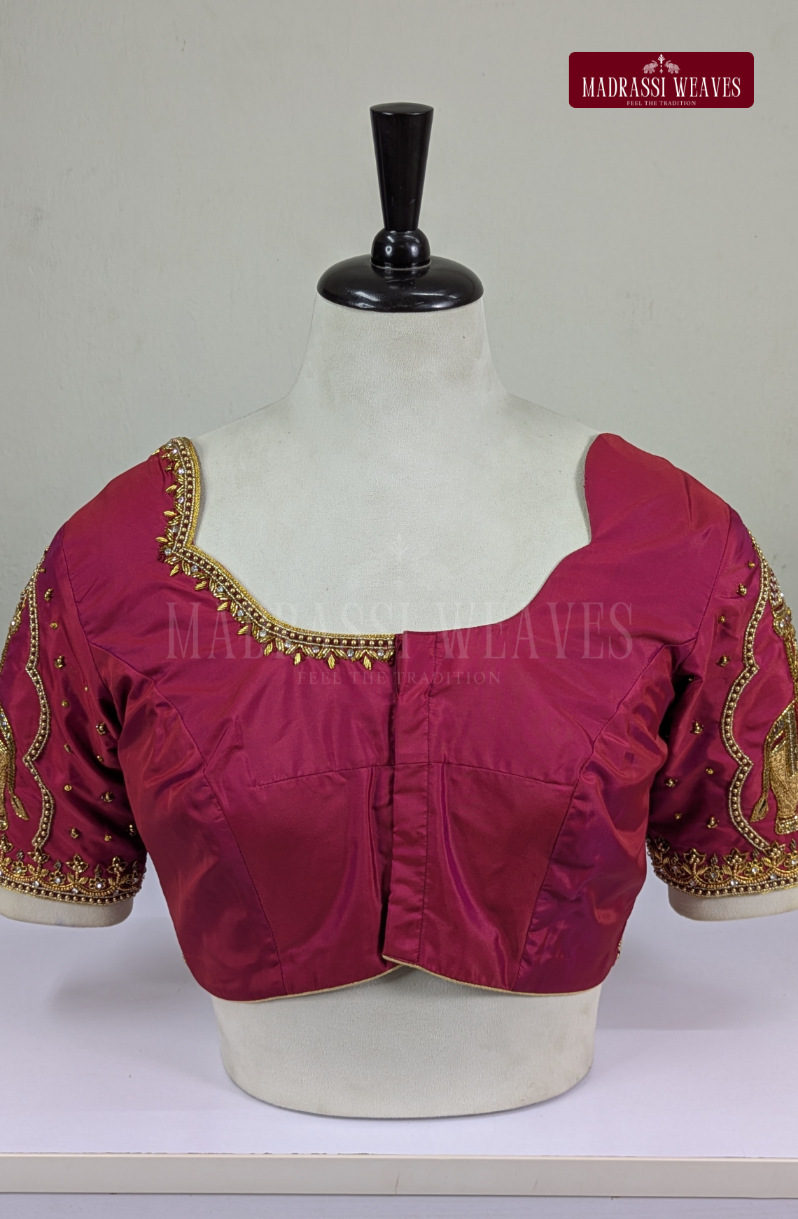 Royal Pallakku Aari Work Blouse(HANDCRAFTED)-(DESPATCH TIME 15 DAYS)-Kunkum Red