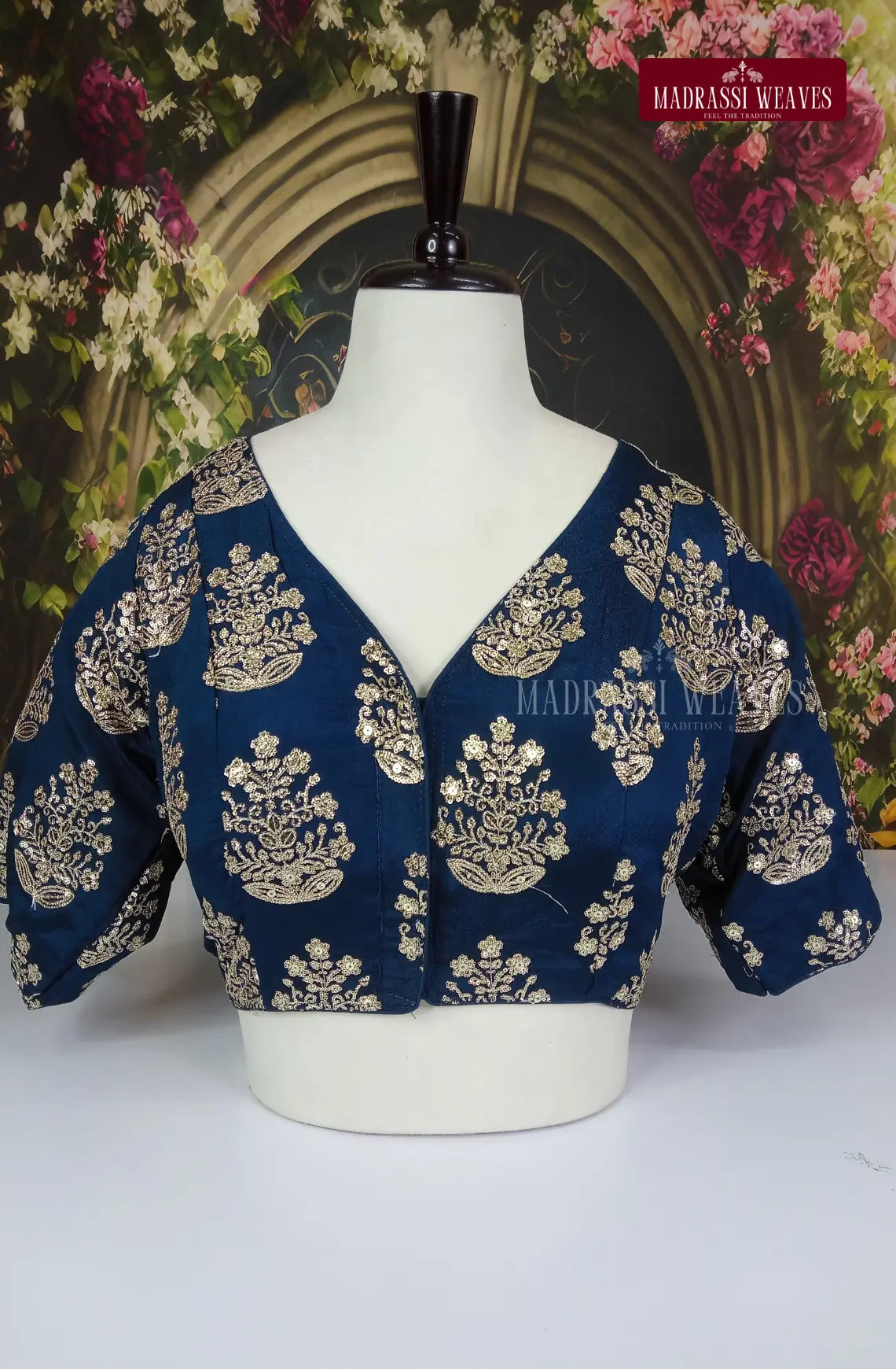 V Neck Heavy Embroidered Georgette Silk Blouse