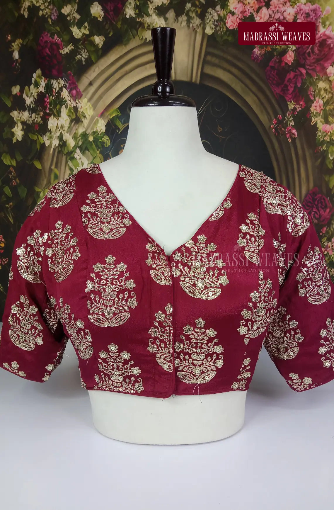 V Neck Heavy Embroidered Georgette Silk Blouse