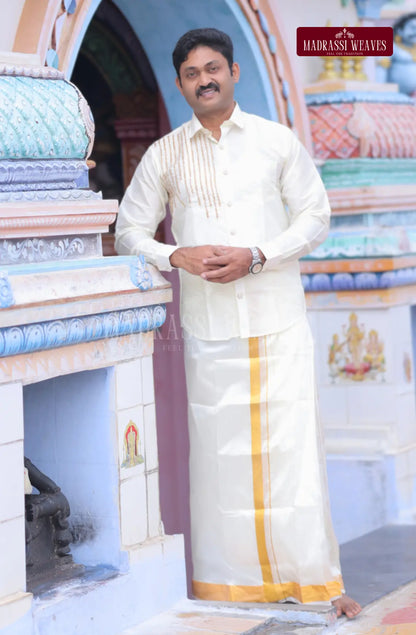 Luxury Aari Work Wedding Silk Dhoti Set 1 (HandCrafted) - (DESPATCH TIME 15 DAYS)