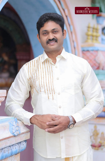 Luxury Aari Work Wedding Silk Dhoti Set 1 (HandCrafted) - (DESPATCH TIME 15 DAYS)