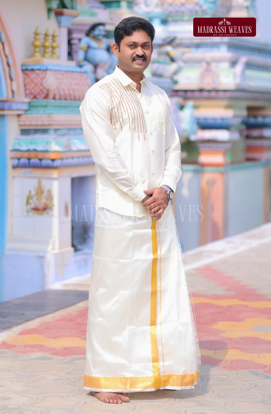 Luxury Aari Work Wedding Silk Dhoti Set 1 (HandCrafted) - (DESPATCH TIME 15 DAYS)