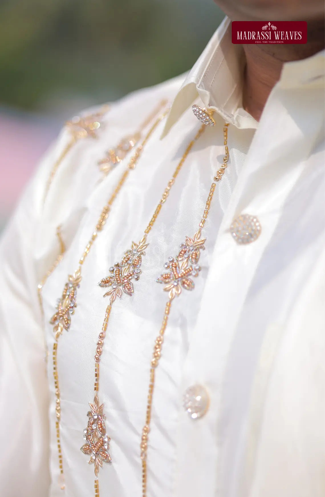 Luxury Aari Work Wedding Silk Dhoti Set 2 (HandCrafted) - (DESPATCH TIME 15 DAYS)