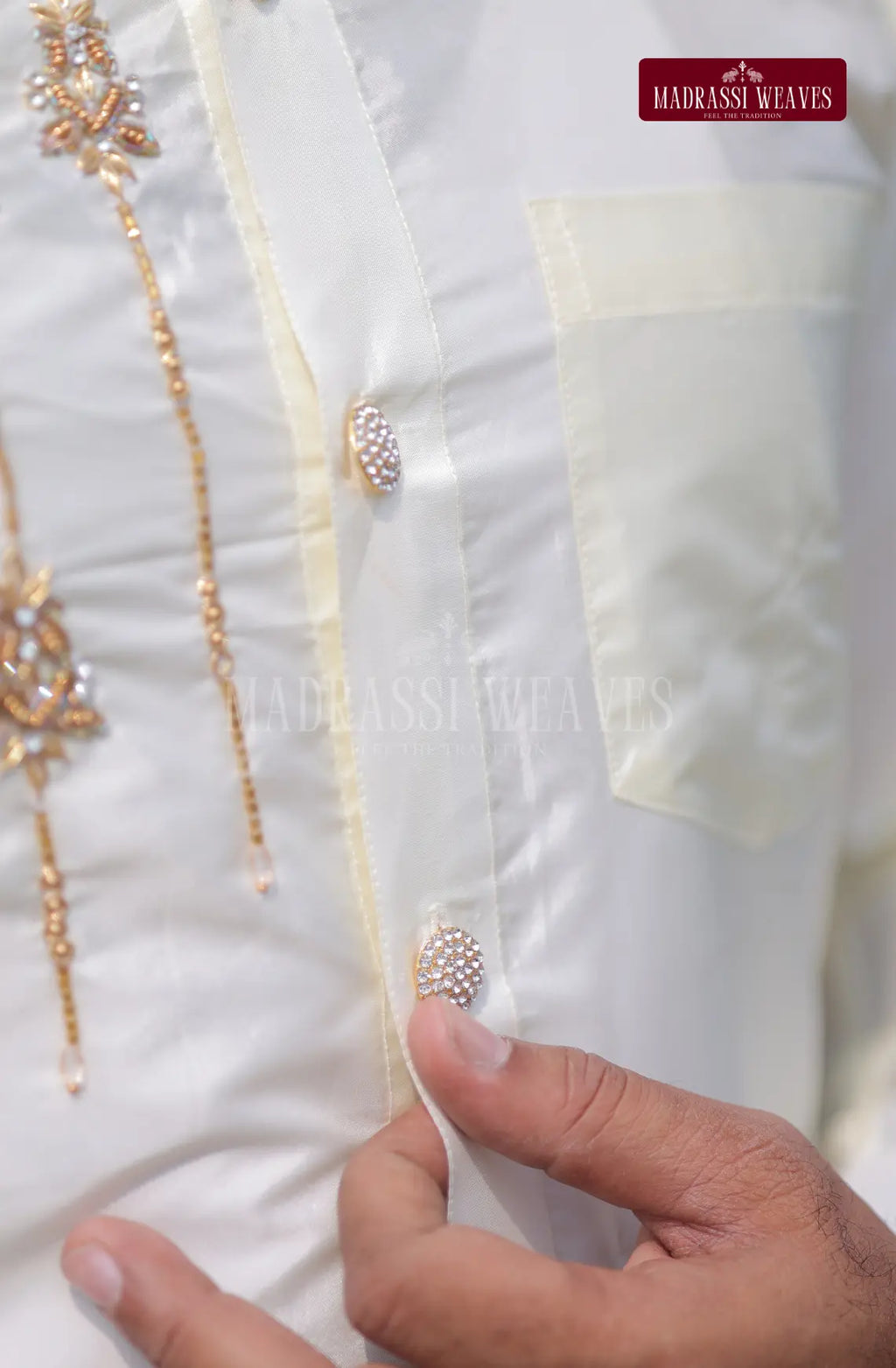 Luxury Aari Work Wedding Silk Dhoti Set 2 (HandCrafted) - (DESPATCH TIME 15 DAYS)