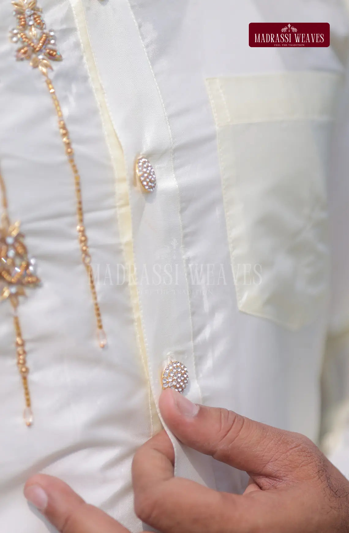 Luxury Aari Work Wedding Silk Dhoti Set 2 (HandCrafted) - (DESPATCH TIME 15 DAYS)